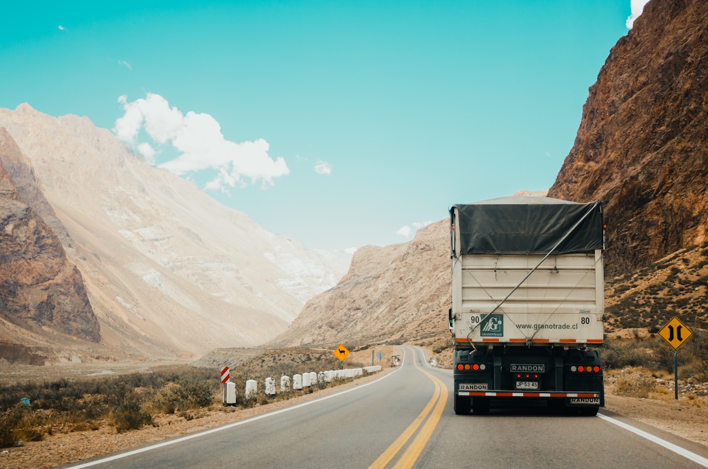 Truck transporting cargo on the road